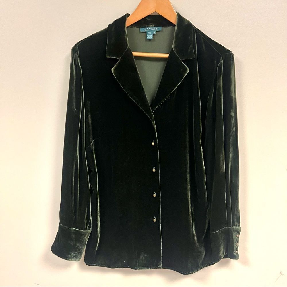 Ralph Lauren dark green velvet button down Sz 14W